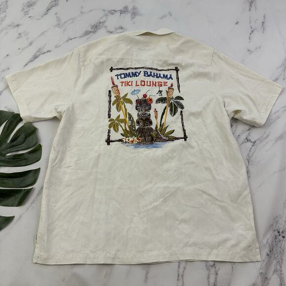 Tommy Bahama Other - Tommy Bahama Tiki Lounge Embroidered Hawaiian Shirt Size L Cream Silk Tropical